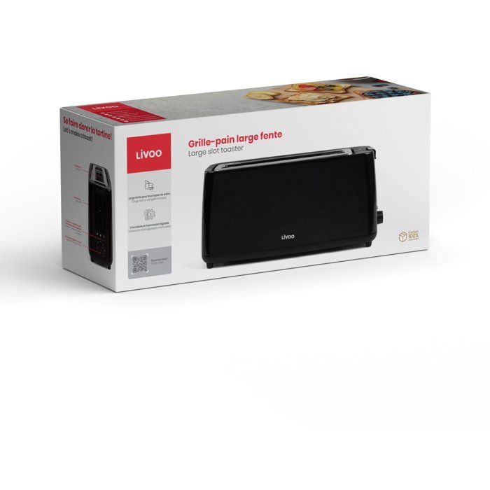 Grille-pain fente longue - LIVOO - DOD168N - 900 W - Thermostat réglable : 7 niveaux - Noir