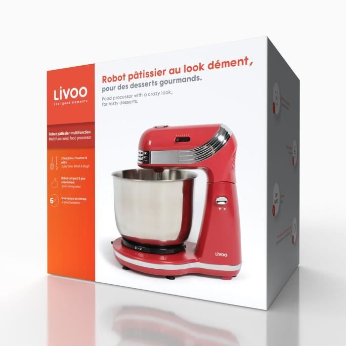 Robot pâtissier - LIVOO - DOP137RC - Rouge chili