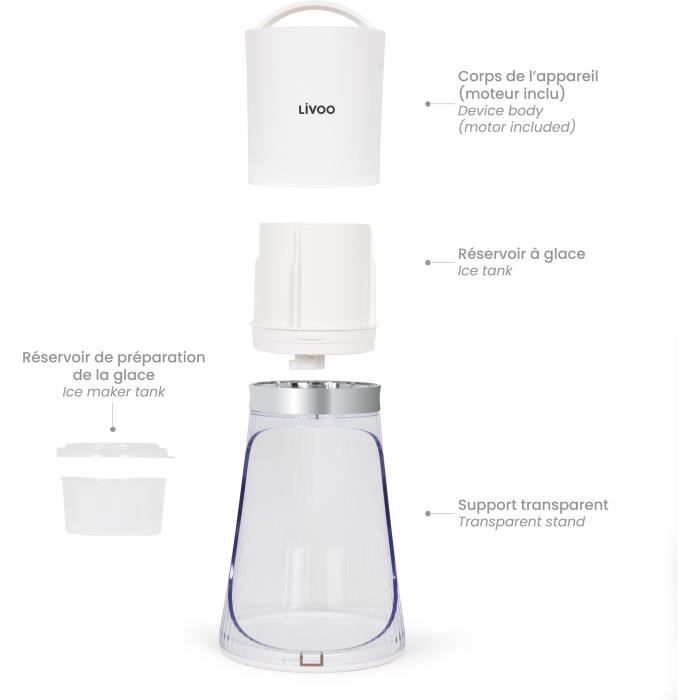 Appareil a glace pilée - LIVOO - DOM462 - 150 mL - 2 tailles - Mise en route automatique - Réservoir - Lame en acier inoxydable