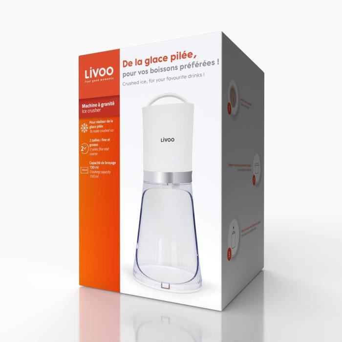 Appareil a glace pilée - LIVOO - DOM462 - 150 mL - 2 tailles - Mise en route automatique - Réservoir - Lame en acier inoxydable