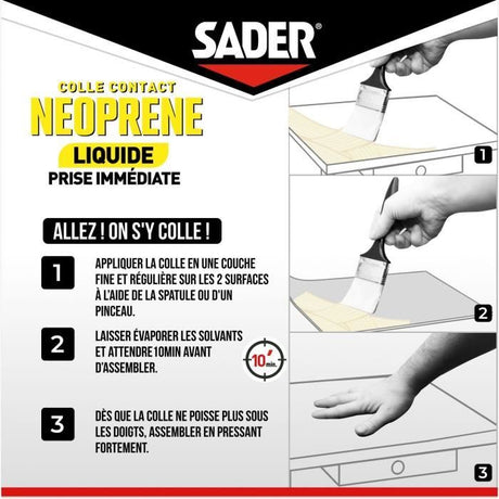 Colle contact néoprene liquide extra forte - SADER - Tous matériaux - Prise immédiate - Boîte 250 ml