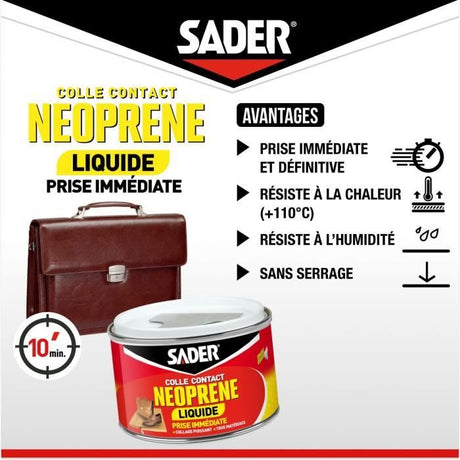 Colle contact néoprene liquide extra forte - SADER - Tous matériaux - Prise immédiate - Boîte 250 ml