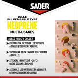Colle aérosol néoprene multi-usages - SADER - Extra forte - Tous matériaux - Prise immédiate - Bombe 500 ml