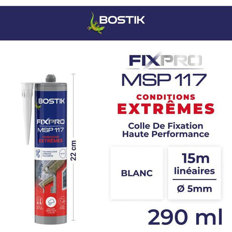 Mastic colle - BOSTIK - Fixpro MSP 117 - Conditions extremes - Intérieur/extérieur - Blanc - Cartouche 290 ml