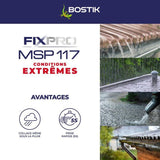 Mastic colle - BOSTIK - Fixpro MSP 117 - Conditions extremes - Intérieur/extérieur - Blanc - Cartouche 290 ml