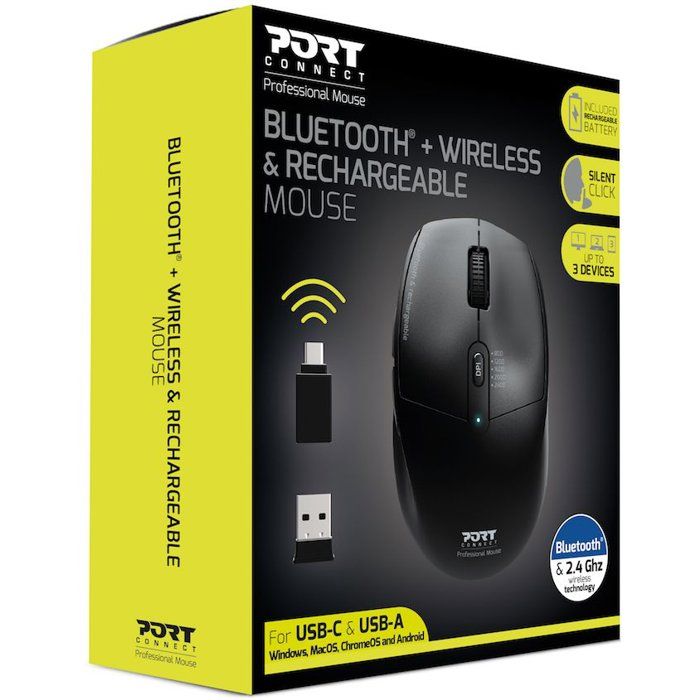 Souris sans fil - PORT Designs - 900715 PRO - Bluetooth & 2.4 GHz - Rechargeable - Noir