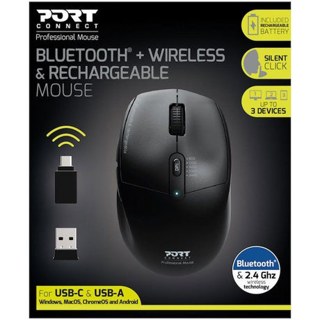 Souris sans fil - PORT Designs - 900715 PRO - Bluetooth & 2.4 GHz - Rechargeable - Noir