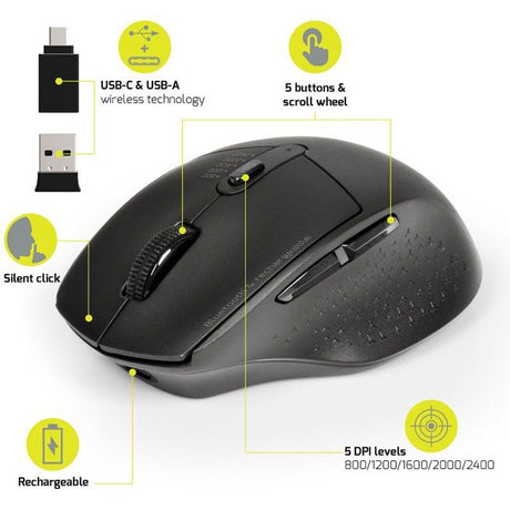 Souris sans fil - PORT Designs - 900715 PRO - Bluetooth & 2.4 GHz - Rechargeable - Noir