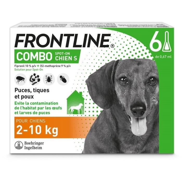 Frontline Combo chien - Anti-puces anti-tiques pour chien S - 2-10kg - 6 pipettes