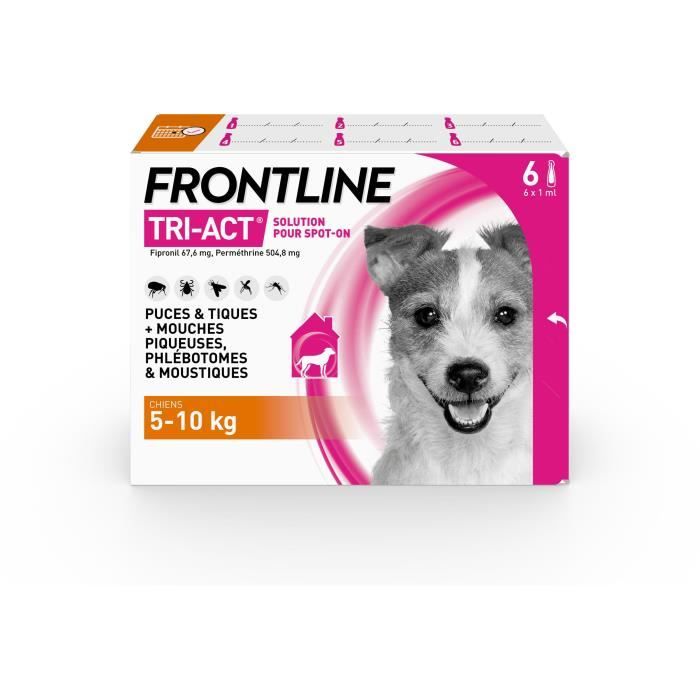Frontline Tri-Act chien - Anti-puces anti-tiques pour chien S - 5-10kg - 6 pipettes