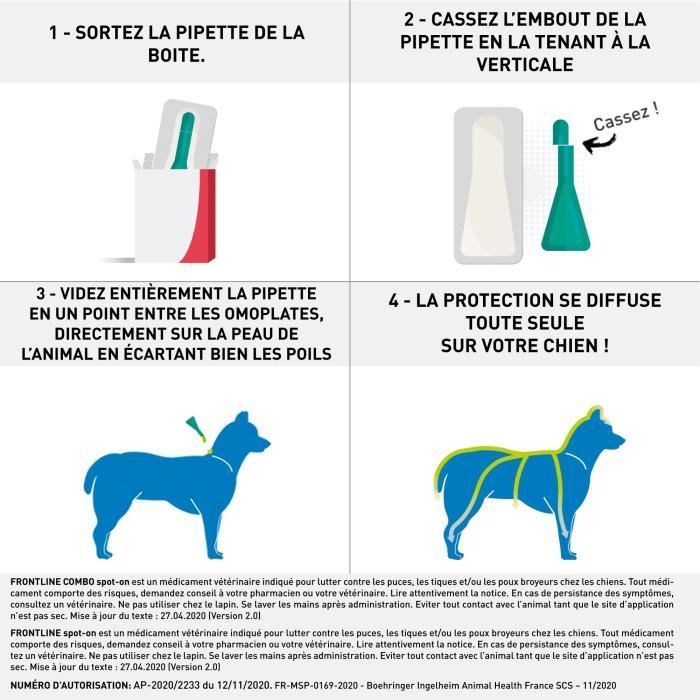 FRONTLINE 4 Pipettes Combo Chien M - 10 a 20 kg - Puces tiques et poux