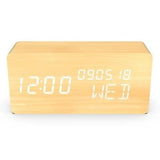 Réveil 4 en 1 - EVOOM - Modele WOOD - Horloge, Thermometre, Calendrier - Couleur Naturel - Radio numérique