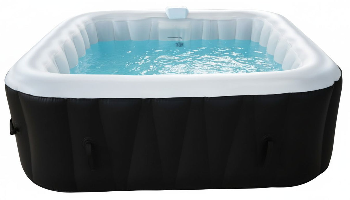 KIT TOUT INCLUS SUNSPA: spa gonflable carré 6 places et accessoires : 4 appuis tetes, filtre, épuisette, brosse, tapis, couverture