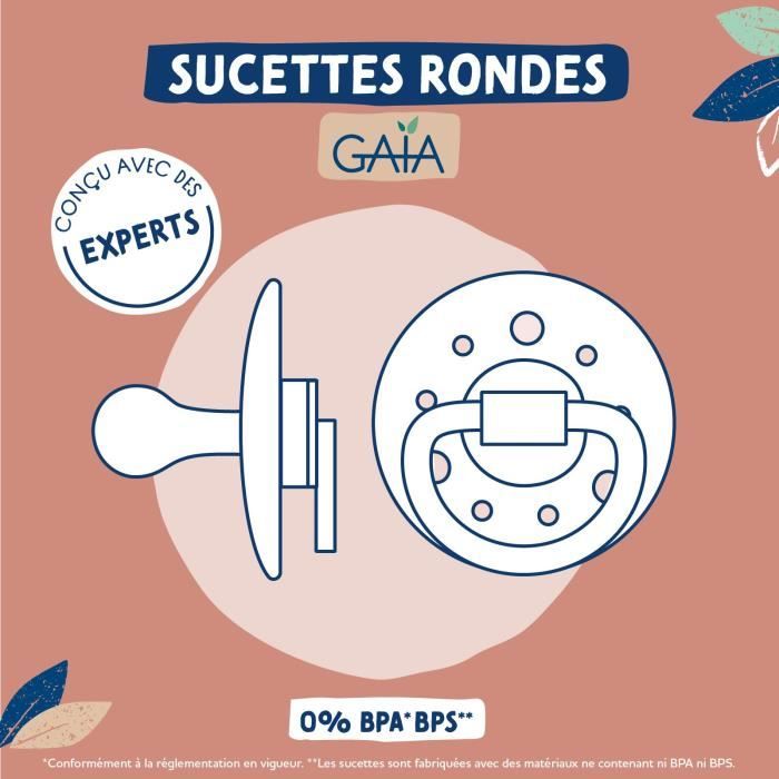 Duo sucettes caoutchouc - DODIE - GAIA - Ronde - 6/36 mois - Sous le soleil