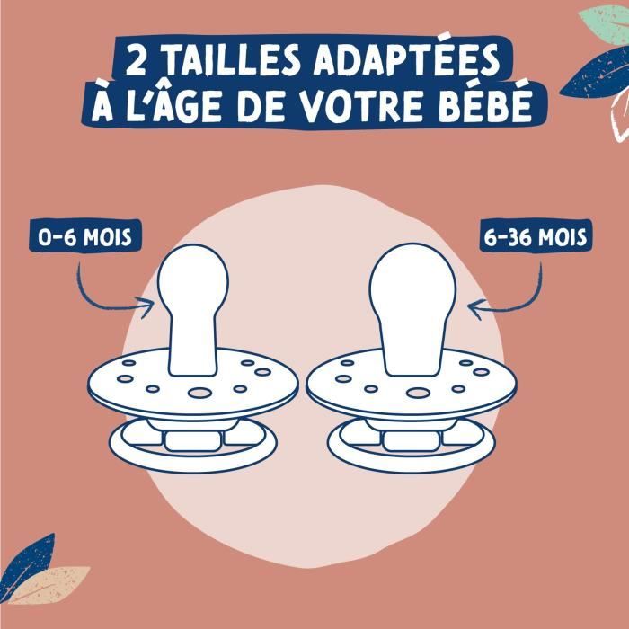 Duo sucettes caoutchouc - DODIE - GAIA - Ronde - 6/36 mois - Pleine nature