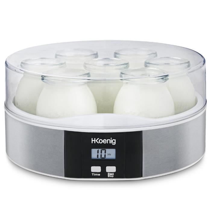 Yaourtiere HKoeNIG - ELY70 - Capacité 7 pots de 160ml - Programmable jusqu'a 15h - 15W