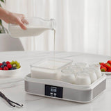 Yaourtiere HKoeNIG - ELY120 - Capacité 12 pots en verre de 160ml + 1 pot a fromage blanc (1,2L) - Programmable jusqu'a 15h - 15W