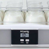 Yaourtiere HKoeNIG - ELY120 - Capacité 12 pots en verre de 160ml + 1 pot a fromage blanc (1,2L) - Programmable jusqu'a 15h - 15W