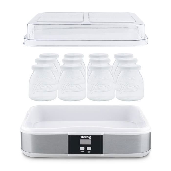 Yaourtiere HKoeNIG - ELY120 - Capacité 12 pots de 160ml - Programmable jusqu'a 15h - 15W