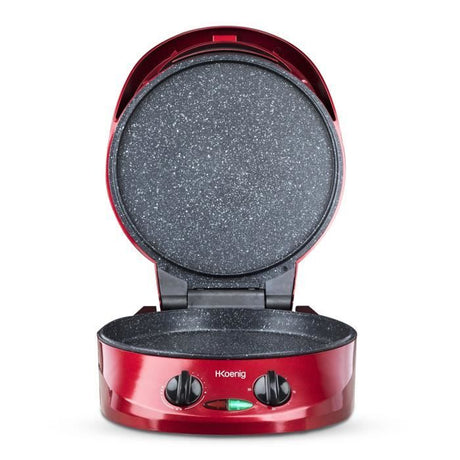 Appareil a tarte express HKoeNIG - TRT180 - Four a Pizza - Multicuiseur Multifonction - Température jusqu'a 210°C - Rouge - 1800W