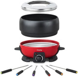 Appareil a fondue HKoeNIG - ALP1800 - Jusqu'a 6 personnes - Capacité 2L - Thermostat réglable jusqu'a 190°C - 800W - Rouge/Noir