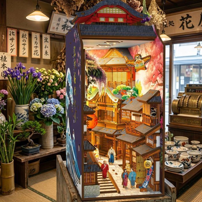 Book Nook - Kit DIY a construire Maquette 3D Serre Livre - Ruelle Japonaise Nookland - 10 x 19 x 24 cm