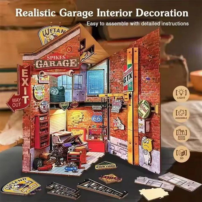 Book Nook - Kit DIY a construire Maquette 3D Serre Livre - Garage vintage Nookland - 10 x 19 x 29 cm