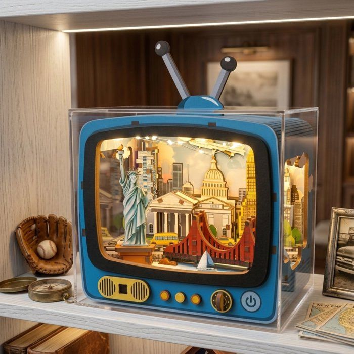 Book Nook - Kit DIY a construire Maquette 3D Serre Livre - TV New York - 12,5 x 8 x 13 cm