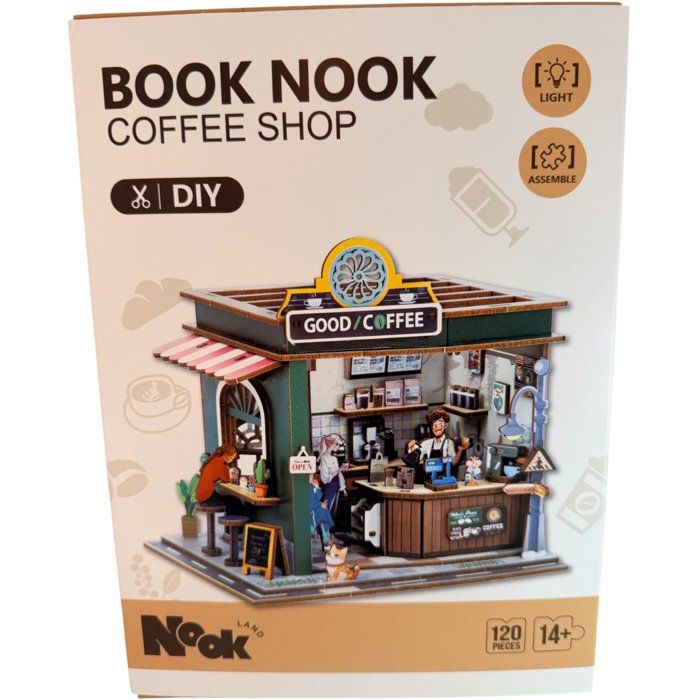 Book Nook - Kit DIY a construire Maquette 3D Serre Livre - Coffee Shop Nookland - 16 x 14 x 16 cm