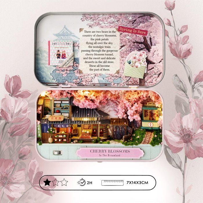 Book Nook - Kit DIY a construire Maquette 3D Serre Livre - Sakura Box Creanook - 14 x 16 x 2,5 cm