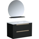 Ensemble meuble de salle de bain - Vasque - Noir mat - L80 x P45 x H50 cm - Miroir - PRIZO