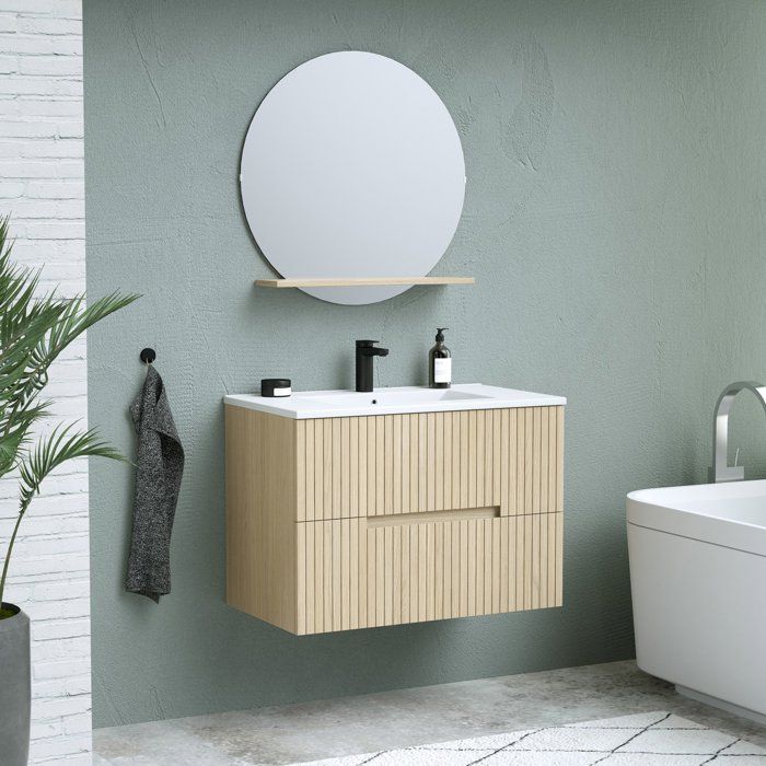 Ensemble meuble de salle de bain - Vasque - Bois - L80 x P45 x H60 cm - Miroir - GROOVE