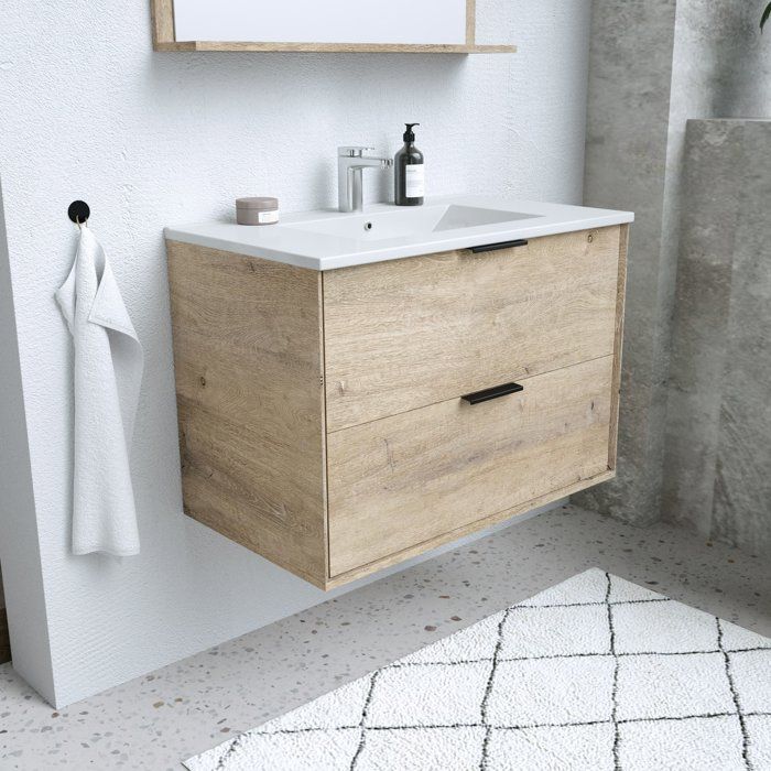 Ensemble salle de bain - Meuble 2 tiroirs - Vasque - L180 x P45 x H55 cm - Miroir - BEVEL