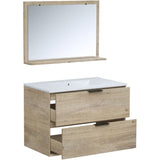 Ensemble salle de bain - Meuble 2 tiroirs - Vasque - L180 x P45 x H55 cm - Miroir - BEVEL