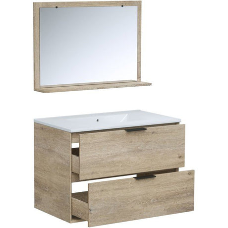 Ensemble salle de bain - Meuble 2 tiroirs - Vasque - L180 x P45 x H55 cm - Miroir - BEVEL