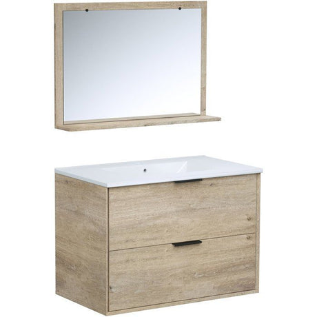 Ensemble salle de bain - Meuble 2 tiroirs - Vasque - L180 x P45 x H55 cm - Miroir - BEVEL
