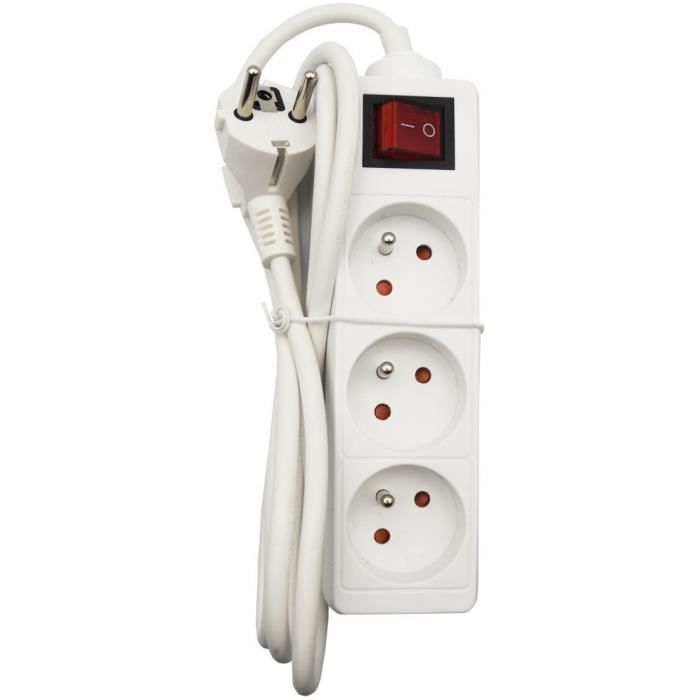Bloc ménager - GAO - 3 prises 2P+T - Avec interrupteur, conforme NF