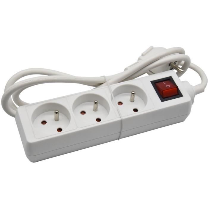 Bloc ménager - GAO - 3 prises 2P+T - Avec interrupteur, conforme NF