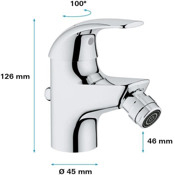 Mitigeur monocommande Bidet - GROHE - Start Curve - ChromÈ - Hauteur sous bec 46mm - EcoJoy mousseur 5 l/min