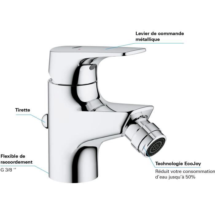 Mitigeur monocommande bidet - GROHE - Start Flow - Hauteur sous bec 46mm - Economie d'eau - ChromÈ