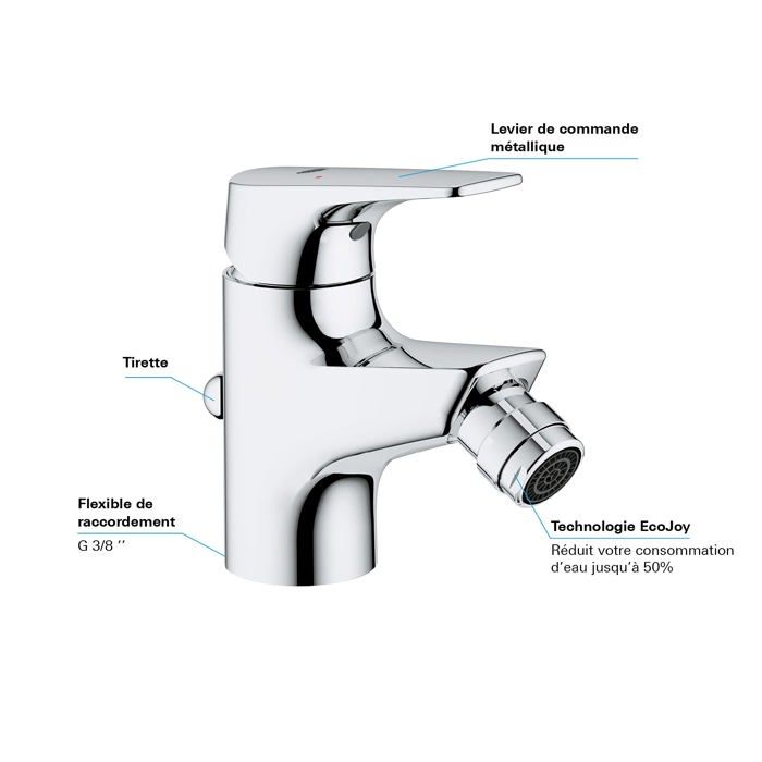 Mitigeur monocommande bidet - GROHE - Start Flow - Hauteur sous bec 46mm - Economie d'eau - Chromé