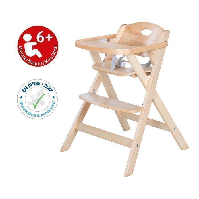 Chaise haute pliable - ROBA - FOLD UP SMART - Plateau repas + harnais de sécurité - Bois naturel