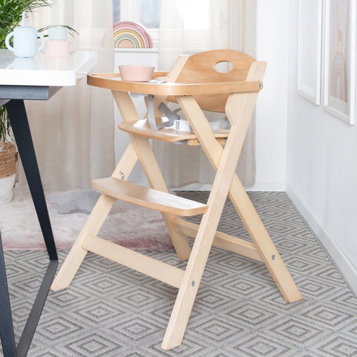 Chaise haute pliable - ROBA - FOLD UP SMART - Plateau repas + harnais de sécurité - Bois naturel