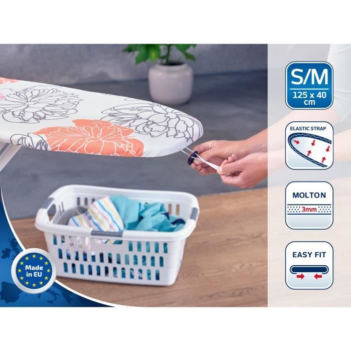 Housse table a repasser Leifheit Cotton Comfort M 71601, rembourrage en molleton de 3 mm, pour planche a repasser max. 125 x 40 cm