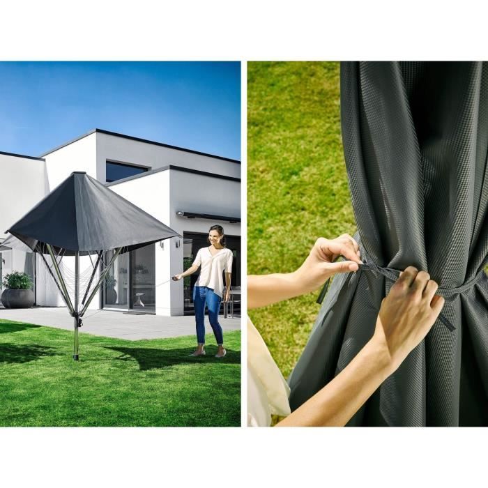 Séchoir parapluie Leifheit LinoProtect 400 82100, étendoir a linge parapluie avec toit étanche et douille, 40m d'étendage, gris