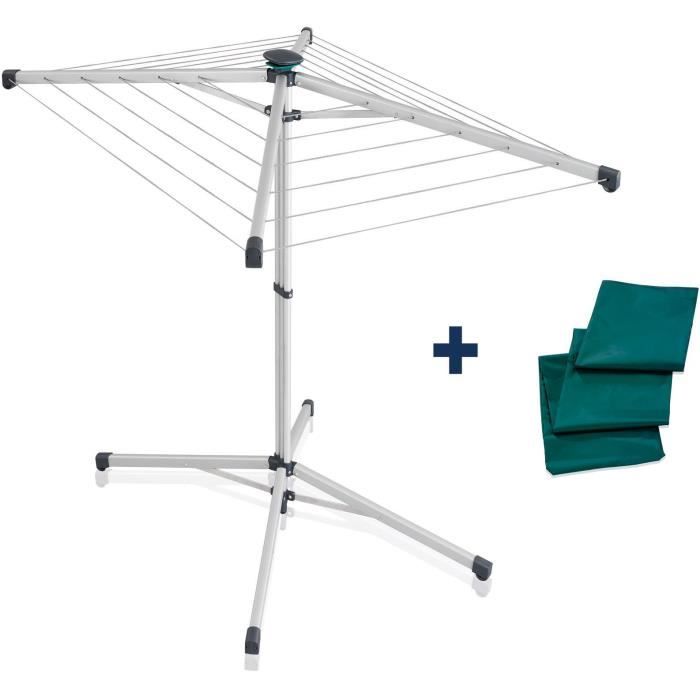 Séchoir parapluie Leifheit 140 LinoPop-Up 82500, étendoir intérieur et extérieur avec 14m d'étendage, transport et rangement facile
