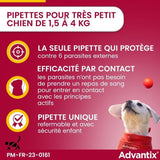 Advantix Chien Solution Antiparasitaire Puces Tiques Répulsif Mouches Moustiques Phlébotomes 1,5 a 4kg 4 pipettes