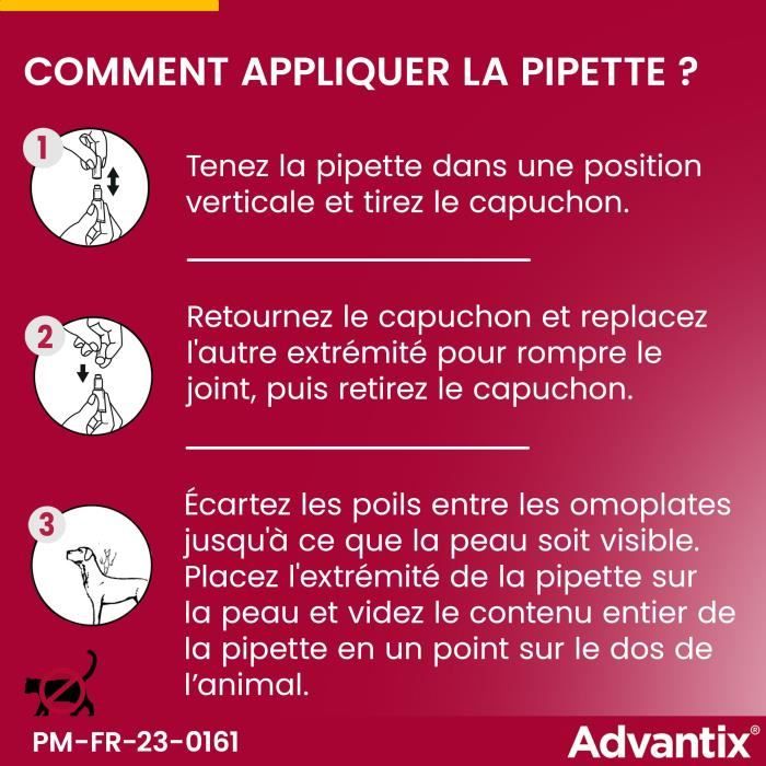 Advantix Chien Solution Antiparasitaire Puces Tiques Répulsif Mouches Moustiques Phlébotomes 1,5 a 4kg 4 pipettes