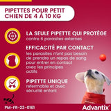 ADVANTIX Chien Solution Antiparasitaire Petite Race 4 a 10kg 4 pipettes