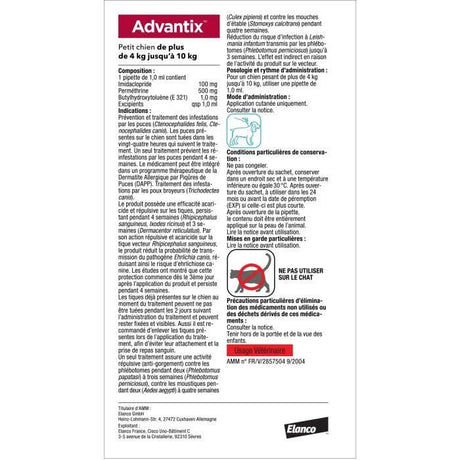 ADVANTIX Chien Solution Antiparasitaire Petite Race 4 a 10kg 4 pipettes